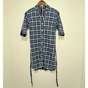 Fig Clothing Womens Shirt Dress‎ M Blue Yan Tunic Plaid Elbow Sleeve